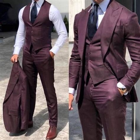 Buy Men Suits 3 Piece Formal Fashion Slim Fit Suit Wine Wedding Online