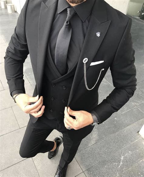 Black Three Piece Suit All Black Suit Black Suit Wedding Wedding Suits Men Wedding Wear