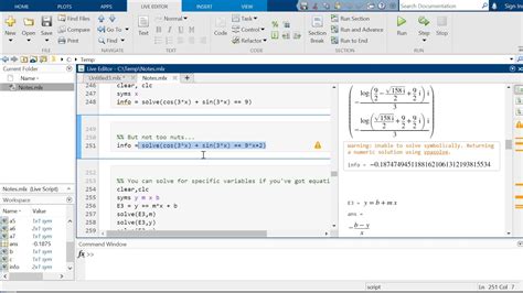 Using The Solve Function With Symbolic Algebra In Matlab With Live