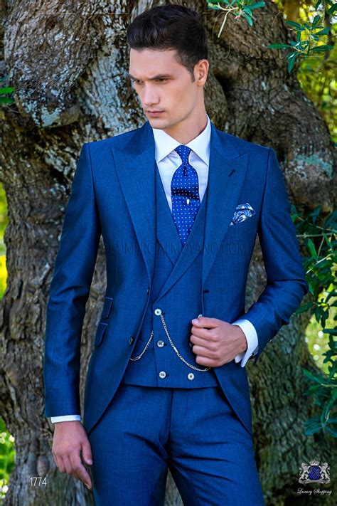 Italienisch Royal Blaue Anzug Mit Steigendes Revers 2 Perlmutt Knöpfe