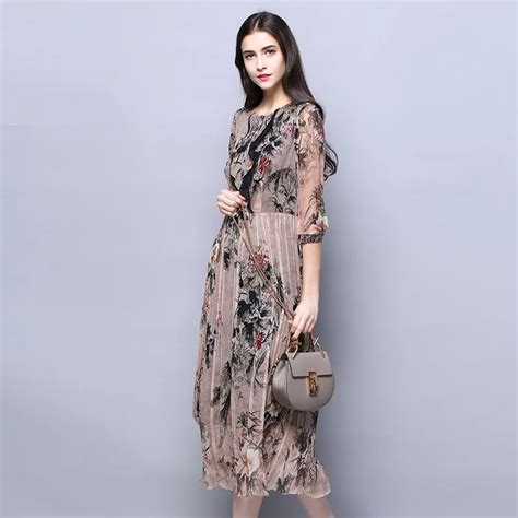 Buy 100 Silk Chiffon Dress Vintage Women Dresses With