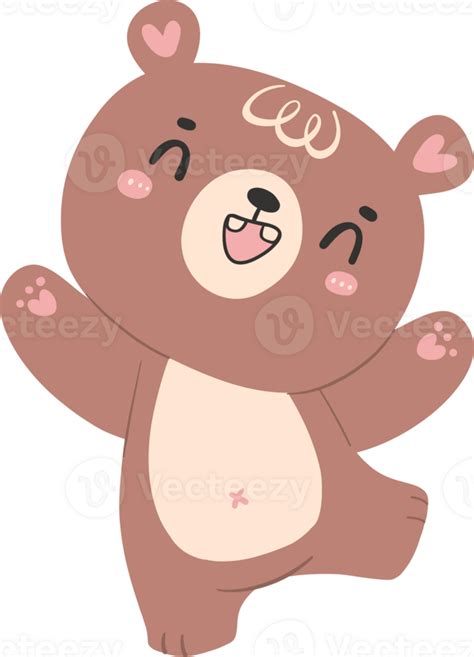 Cute Excited Bear Kawaii Baby Animal Woodland Cartoon Doodle Flat