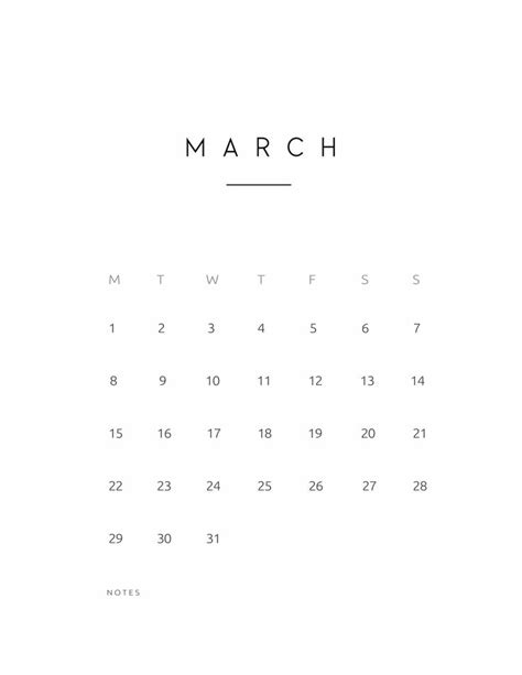 Use These Minimalist March Calendars To Organize Your Month Calendar