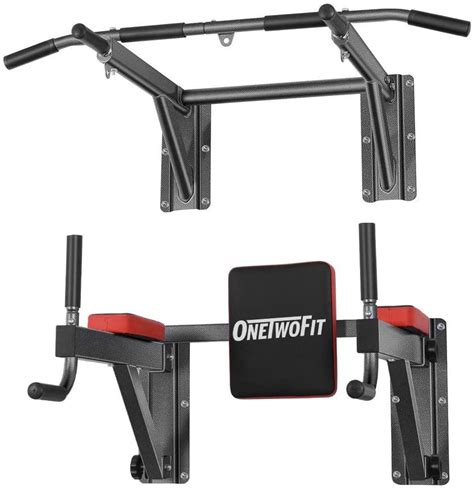 Onetwofit Wall Mounted Pull Up Bar And Dip Station 2 In 1