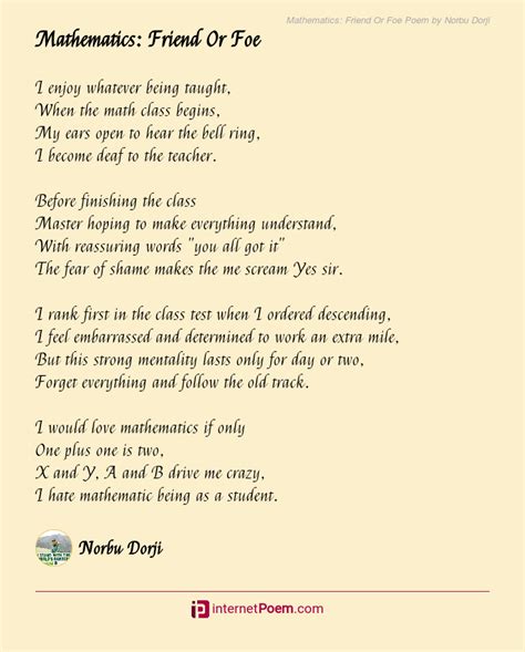 Mathematics Friend Or Foe Poem By Norbu Dorji
