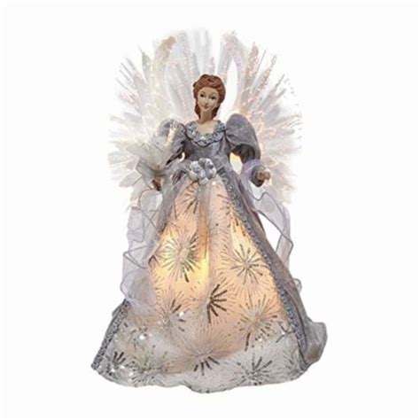 Kurt Adler Ad0601 16 Inch Fiber Optic White Silver And Gray Angel Tree