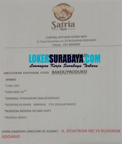 Cocok utk pergudangan dan industri. Karir Sidoarjo di Central Kitchen Satria Roti Agustus 2020 - Lowongan Kerja Surabaya Januari ...