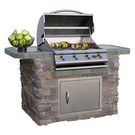 With aog grills, side burner, access door and drawer on the 36 model, you can have the look of a custom outdoor kitchen at a fraction of the cost. Cal Flame 6 ft. Cultured Stone and Tile Grill Island with ...