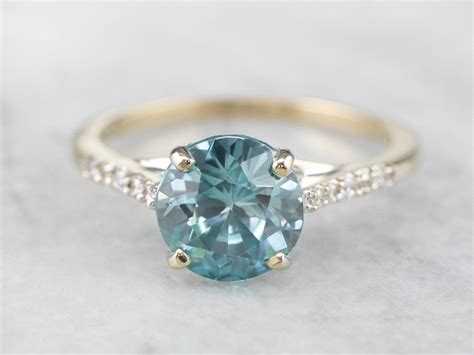 Blue Zircon Diamond White Gold Ring In 2021 Blue Engagement Ring