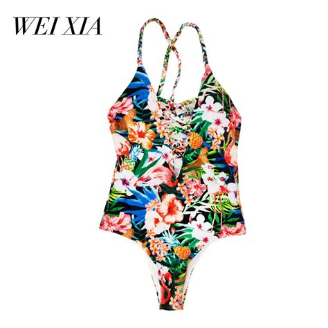 Weixia 2018 New Arrival Cross String One Piece Totem 17282 Female Swimwear Wild Women Swimsuit