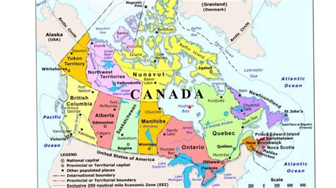 Cananda is bordered by the arctic ocean and the hudson bay to the north, the labrador sea and the atlantic. Canada map - YouTube