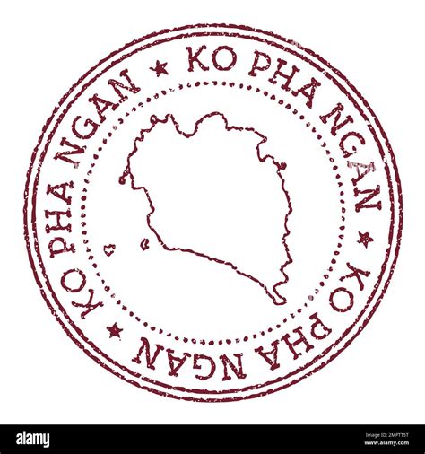 Ko Pha Ngan Round Rubber Stamp With Island Map Vintage Red Passport Stamp With Circular Text