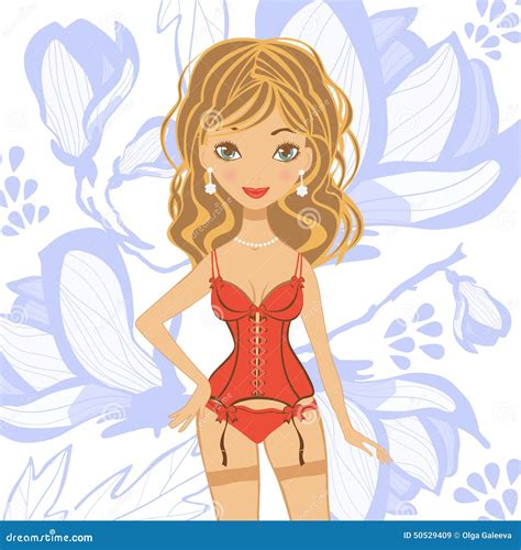 Beautiful Woman In Lingerie Stock Vector Illustration Of Face European 50529409
