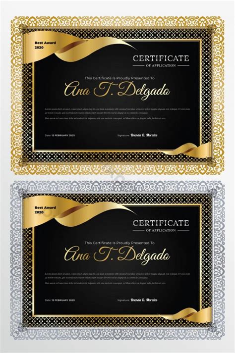 Elegant Certificate Template Black Golden Vector Ai Free Download