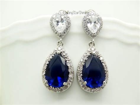 Navy Blue Earrings Royal Blue Earrings Dark Blue Earrings Bridal