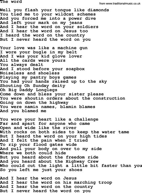 Bruce Springsteen Song The Word Lyrics