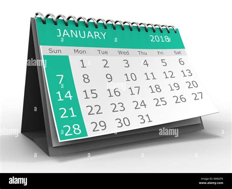 3d Illustration Of Calendar Over White Background January 2018 Month
