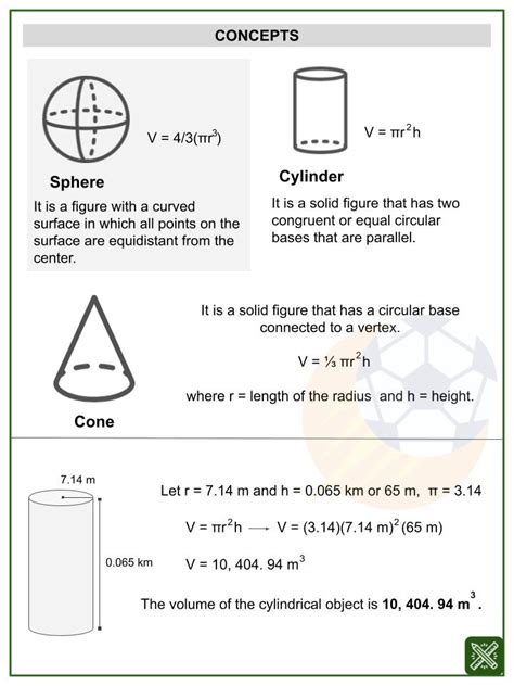 Volume Of Cylinders Cones Spheres Math Worksheets