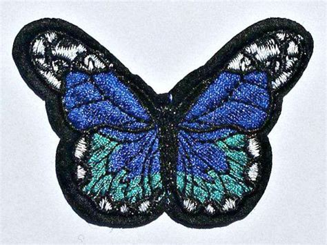 Embroidered Dark Blue Butterfly Patch Iron On Applique Sew Etsy