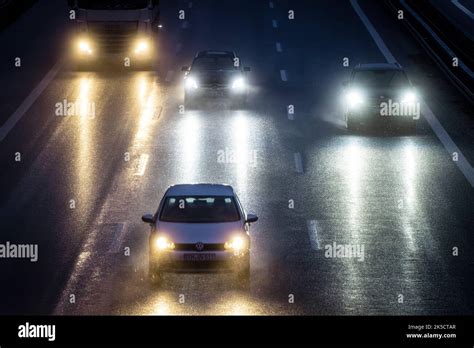 Highway In Rain At Night Stock Photo Alamy