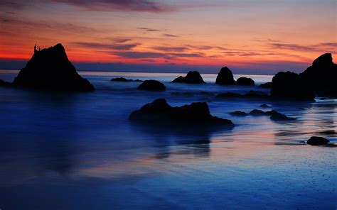 Malibu Sunset Sea Rocks Landscape Wallpapers Hd Desktop And
