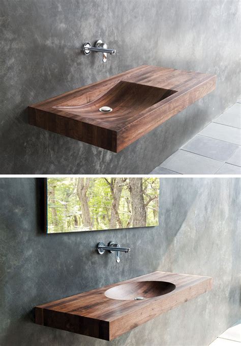 Bathroom sink with a durable wooden construction and rustic stylization. Bathroom Design Idea - Install A Wood Sink For A Natural ...
