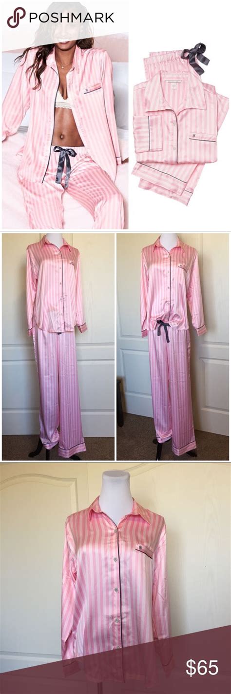 New Victoria’s Secret Pink Satin Stripe Pajamas S Satin Stripes Satin Pyjama Set Striped