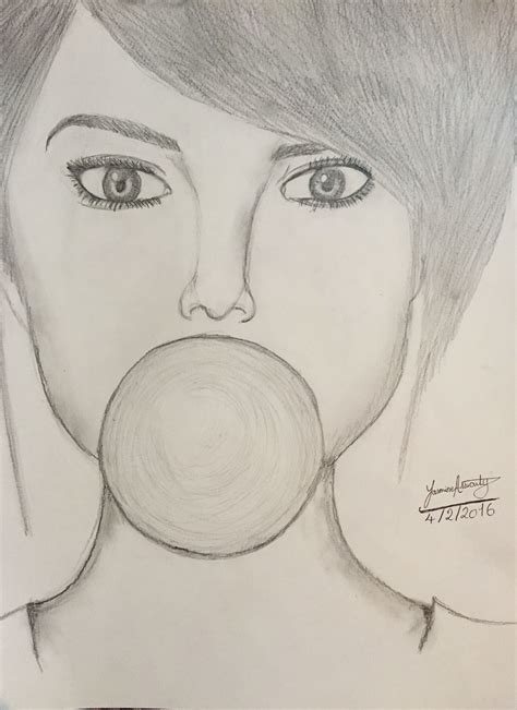 Easy Pencil Drawing For Beginners Girl Eating A Bubblegum Pencil