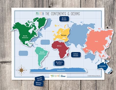 Continents World Map Printable Continents Of The World Etsy