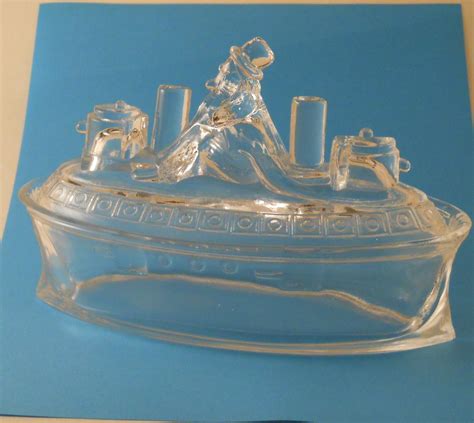 Vintage Rare Pressed Glass Uncle Sam On The Uss Maine Condimentcandy Dish