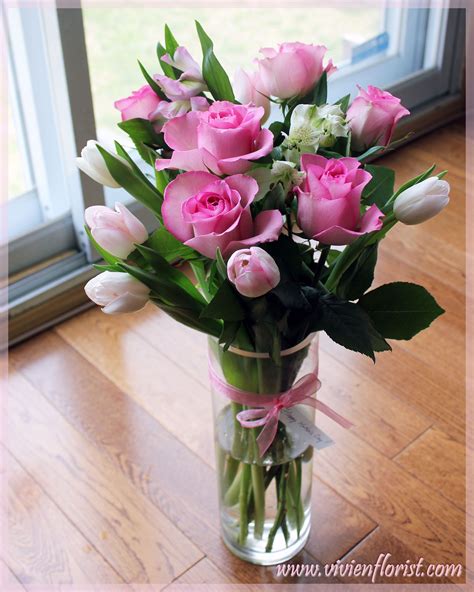 Pretty Pink Roses And Tulips Bouquet Montreal West Island Wedding And