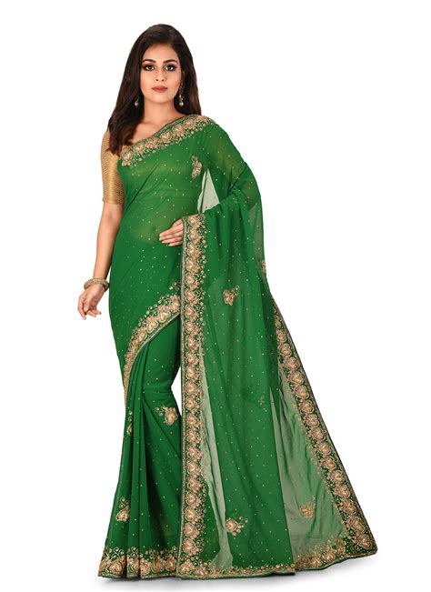 Shop Online Green Embroidered Saree Bridal Sarees