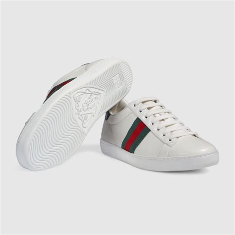 Womens Ace Sneaker White Leather With Green And Red Web Gucci Us