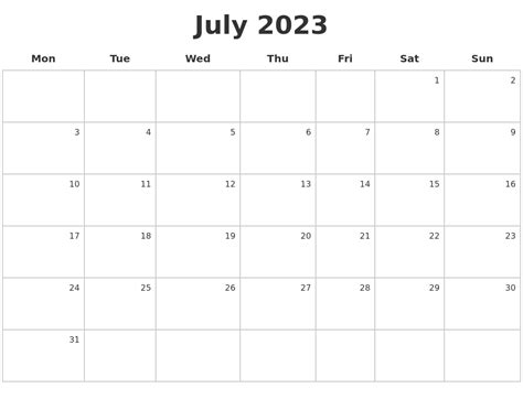 July 2023 Make A Calendar