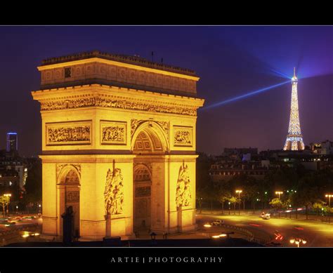 Lifts ascend to the tower's three floors; Arc De Triomphe & Eiffel Tower, Paris, France (Photo of Mo ...
