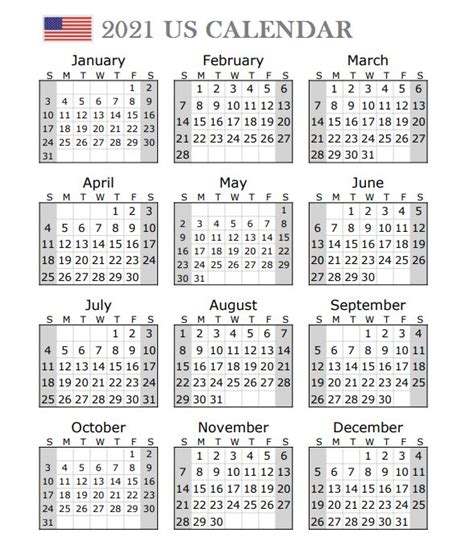Us 2021 Calendar With Holidays Printable Calendar Template Calendar