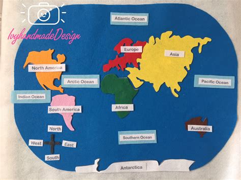 Montessori Felt World Mapworld Map With Continent And Oceangeography