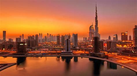 Uae Dubai Skyscrapers In Sunset Wallpaper Wallpaper United Arab