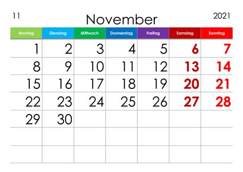 Kalender November 2021 Grosse Ziffern Im Querformat Kalendersu