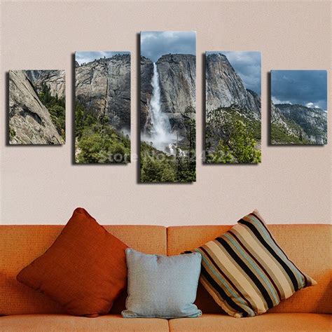 5 Piece Yosemite Forest Apple Waterfall Modern Home Wall Decor Wall Oil