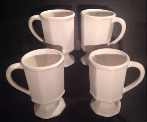 Pfaltzgraff Heritage White Set Of 4 Pedestal Mugs 8 Oz Footed Coffee