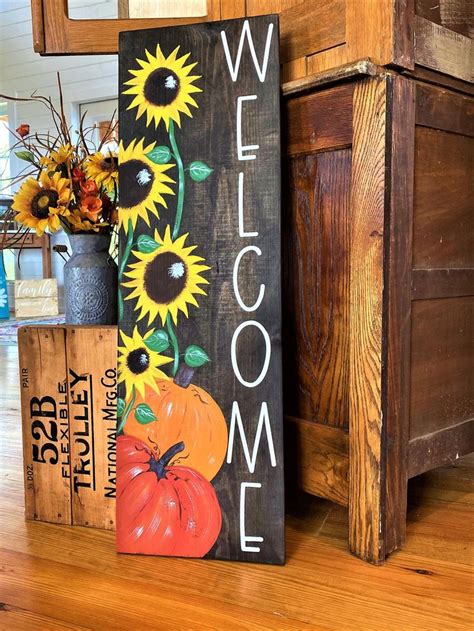 Porch Sign Welcome Porch Sign Sunflower Porch Sign Fall Etsy