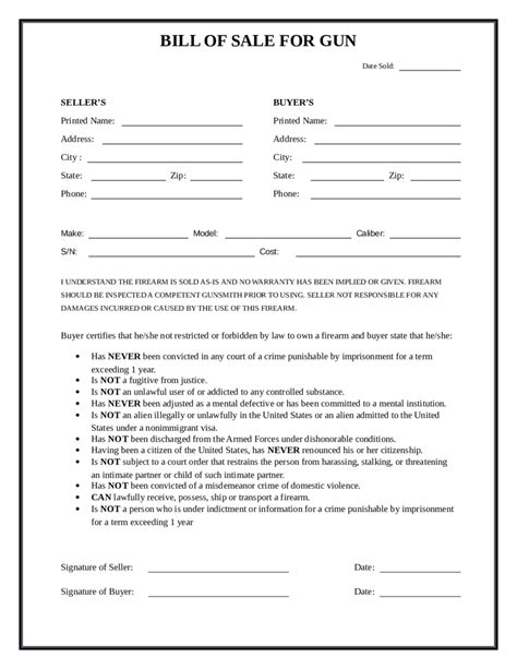2022 Firearm Bill Of Sale Form Fillable Printable Pdf And Forms Handypdf