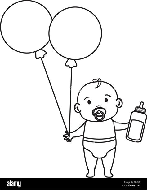 Cute And Little Boy Baby With Balloons Helium Stock Vector Image And Art