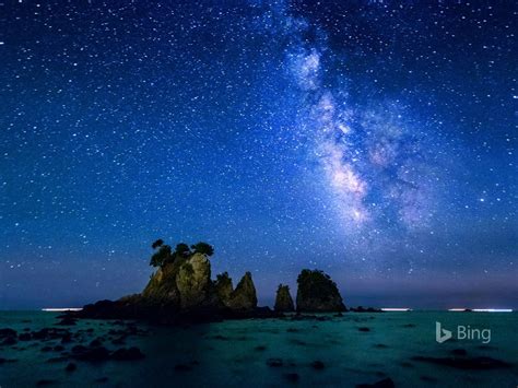 Milky Way And Building Rock Izu Peninsula 2017 Bing
