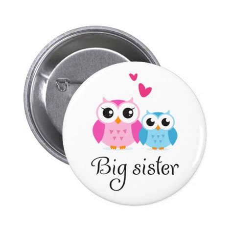 Cute Owls Big Sister Little Brother Cartoon Button Zazzle