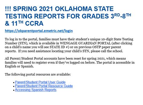Spring 2021 Oklahoma State Testing Reports For Grades 3rd 8th And 11th