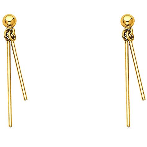 K Yellow Solid Gold Rd Bars Hanging Push Back Earrings Clothing