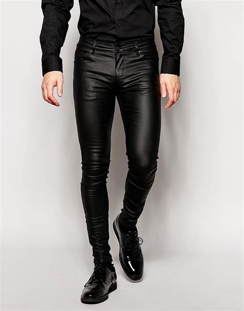 Asos Asos Extreme Super Skinny Jeans In Leather Look At Asos