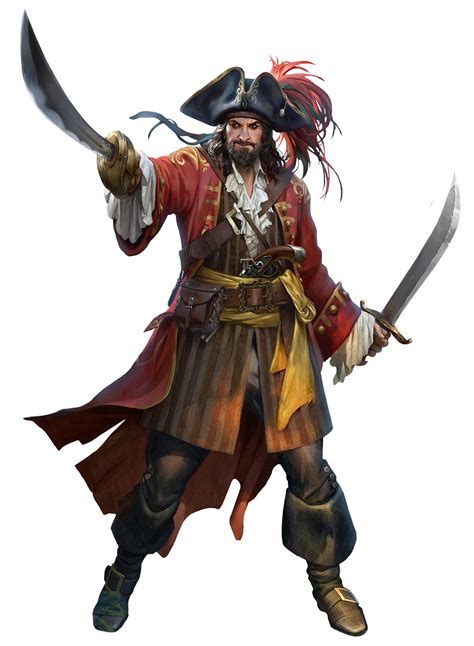 A Man Dressed In Pirate Clothing Holding Two Swords And Pointing At The